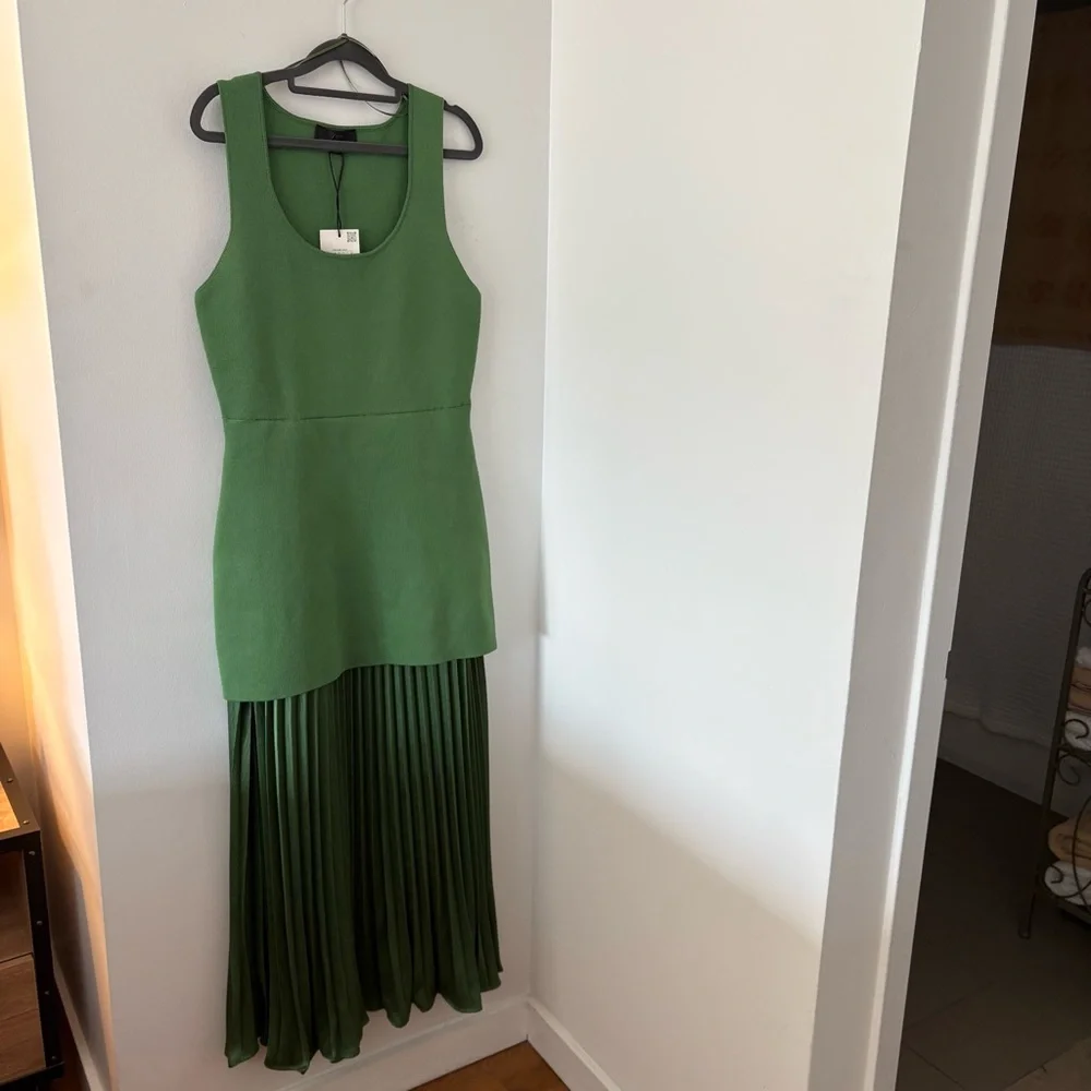Zara Green Sleeveless Pleated Knit Combination Dress Size L NWT Bloggers’ Fav! - Picture 3 of 16